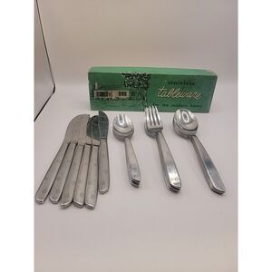 Vtg Superior NIGHT SKY Stainless MCM Flatware 24pc Atomic Starburst 3 Star 1960s